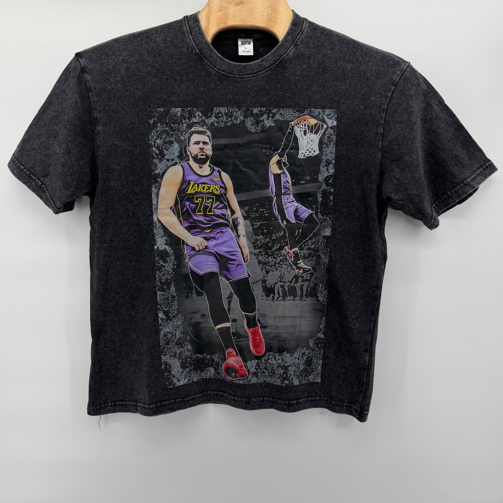 Digiprint Apparel T-Shirt Mens L Black Acid Wash Luka Doncic Lakers Graphic Tee